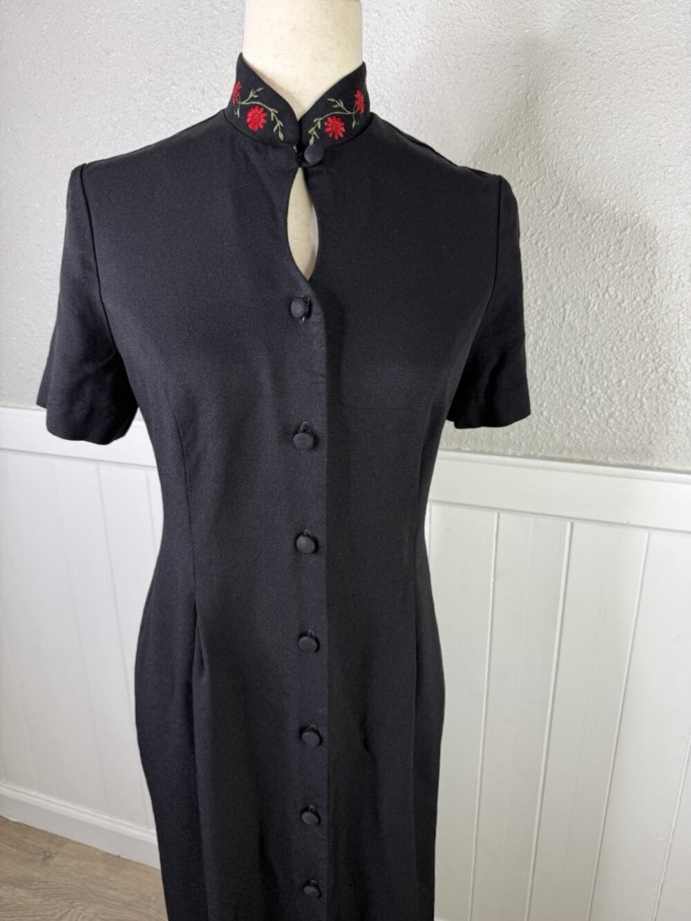 Vtg 90s Asian Inspired Dress Sz 10 Black Embroidered Asian Inspired Goth Grunge - Picture 6 of 16